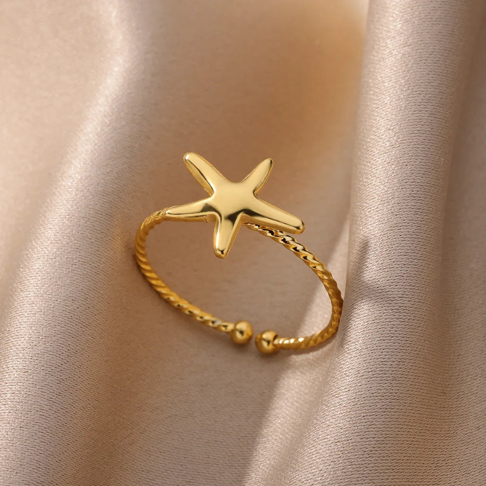 Women’s Jewelry Shell Star Open Ring | Trendy | Gold Tone