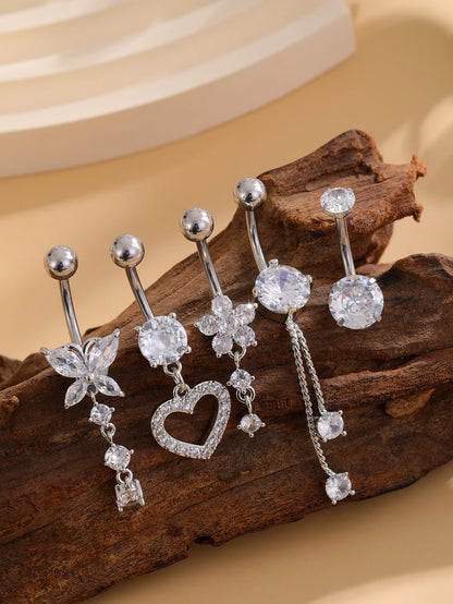 Women’s Belly Button – 5pcs Dangled Butterfly & Heart Navel Piercing Body Jewelry