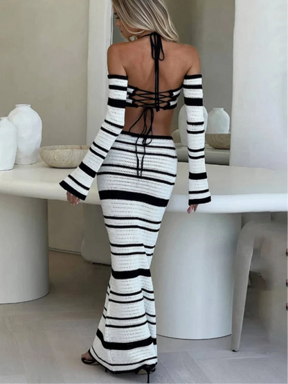 Women’s Striped Set – Elegant Two-Piece Beach Party Outfit