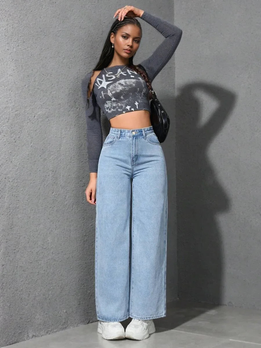 Women’s High-Waist Denim Pants – Vintage Wide-Leg Streetwear Jeans Bottom