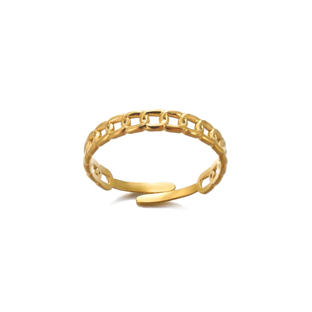 Women’s 316L Stainless Steel Geometric Open Ring – Gold Color Multilayer Vintage Waterproof Jewelry