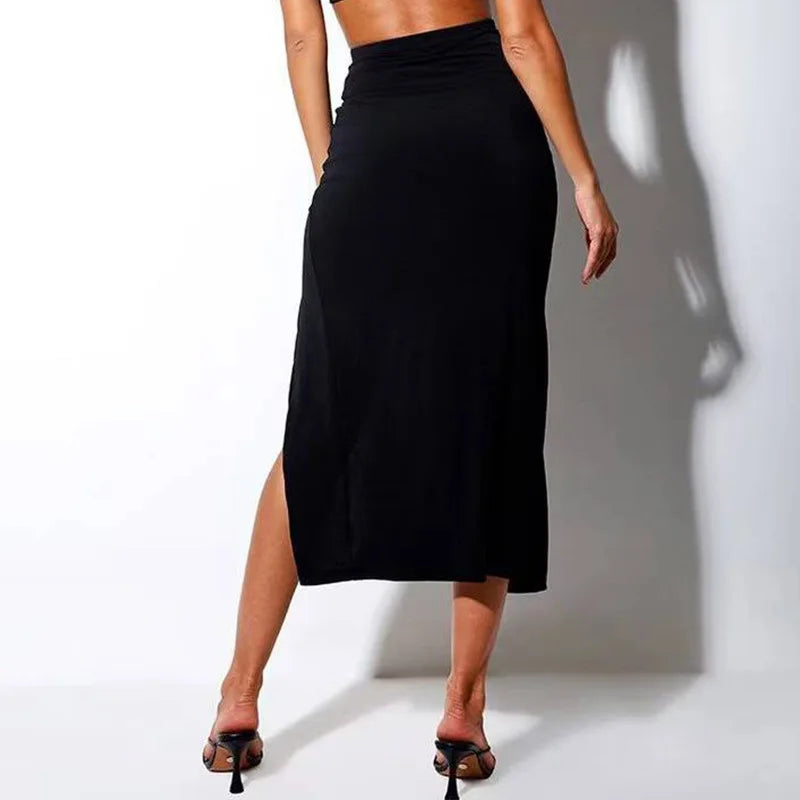 Women’s Sexy Slim Slit Irregular Skirt Bottom – High Waist Pleated A-Line Retro Long Skirt