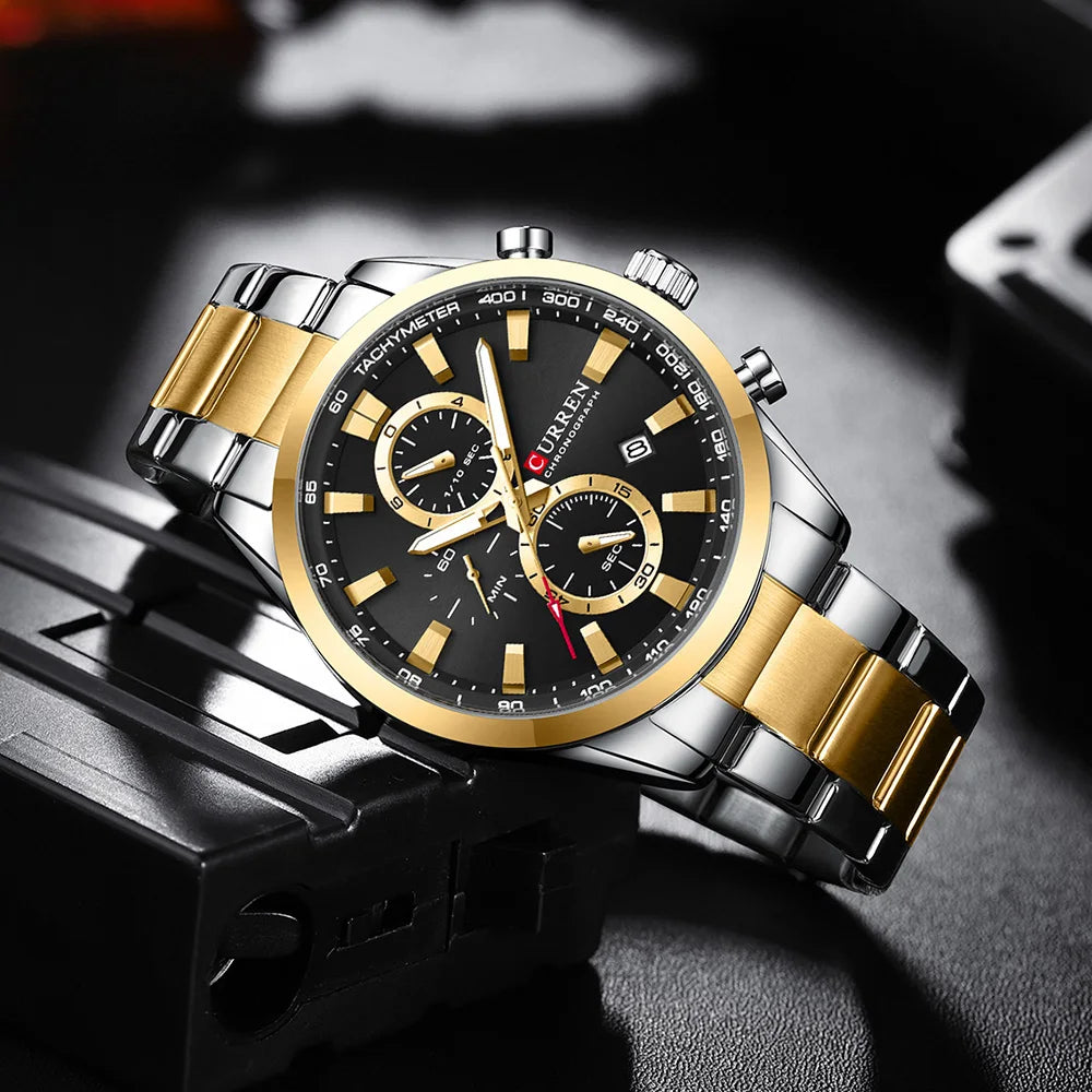 Men’s Chronograph Sport Watch – Stainless Steel Bracelet with Multifunctional Dial
