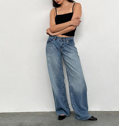 Women’s Jeans Bottom – Low Waist Straight Denim Pants with Pockets Casual Y2K Streetwear