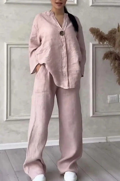 Women’s Comfortable Loose Cotton Linen Two-Piece Casual Set | Spring Summer Fashion Elegant Set