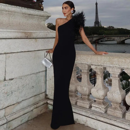 Women’s One Shoulder Sleeveless Maxi Dress – Elegant Evening Gown