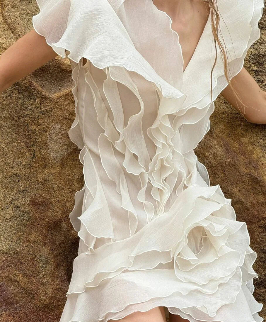 Women’s Y2K Ruffle Mini Dress – Off-Shoulder Irregular Summer Party Beach Elegant Outfit