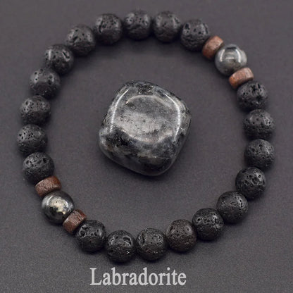 Men’s Tiger Eye & Lava Stone Bead Bracelet – Tibetan Buddha Elastic Wristband Jewelry