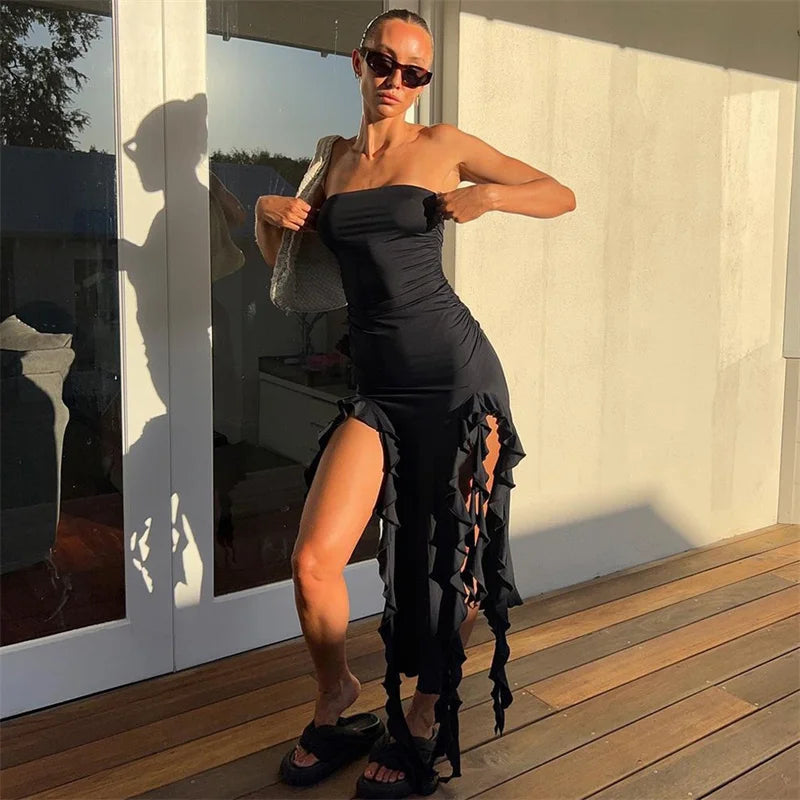 Women’s Strapless Irregular Dress – Y2K Off-Shoulder Jellyfish Style Summer Party Dress