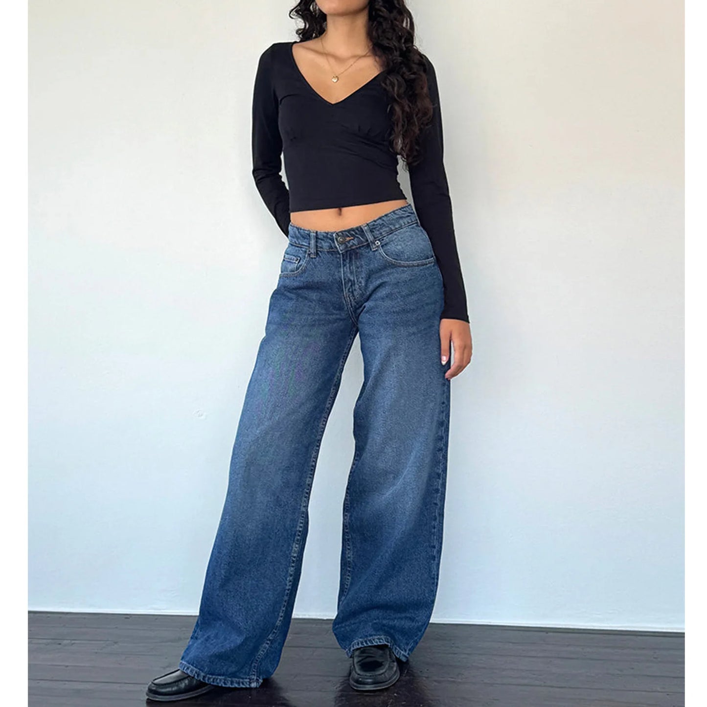 Women’s Jeans Bottom – Low Waist Straight Denim Pants with Pockets Casual Y2K Streetwear