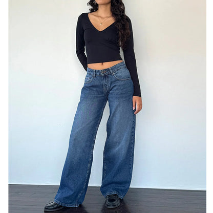 Women’s Jeans Bottom – Low Waist Straight Denim Pants with Pockets Casual Y2K Streetwear
