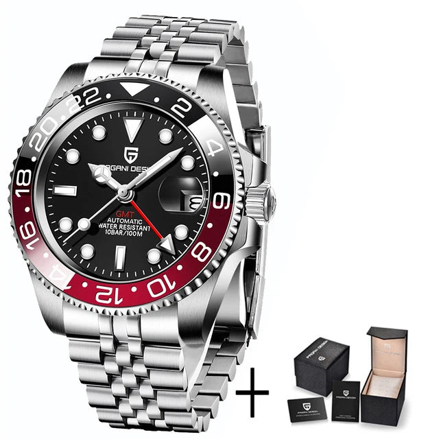 Men’s Luxury GMT Automatic Watch – Sapphire Mechanical 40MM Stainless Steel Waterproof Wristwatch
