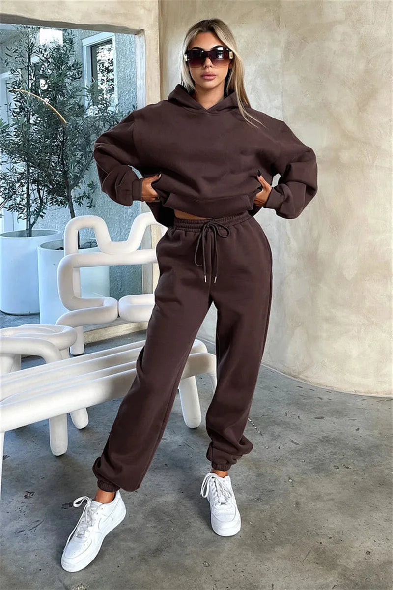 Women’s Autumn Winter Fleece Tracksuit Set – 2 Piece Casual Outfit