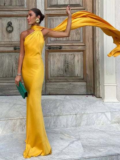 Women’s Elegant Maxi Dress – Off Shoulder Backless Detail Slim Fit Summer Evening Gown