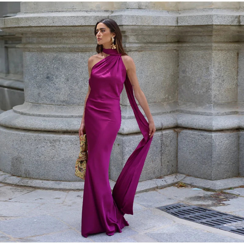 Women’s Elegant Maxi Dress – Off Shoulder Backless Detail Slim Fit Summer Evening Gown
