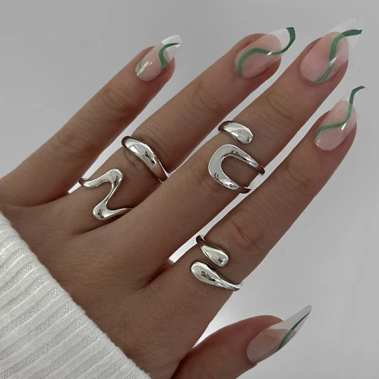 Women’s Jewelry Chunky Cuff Open Ring Set | Geometric | Adjustable | Statement