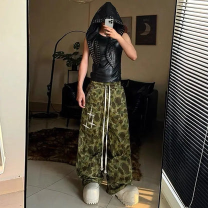 Women’s Vintage Camouflage Print Pants – Y2K High Waist Jazz Style Loose Casual Bottoms
