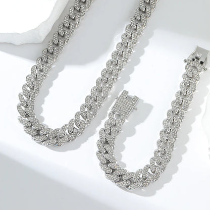 Women’s Thick Cuban Chain Jewelry Set – Necklace & Bracelet, Waterproof Punk Style