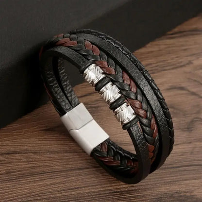 Men’s Classic Leather Bracelet – Handwoven Multi-Layer Fashion Jewelry