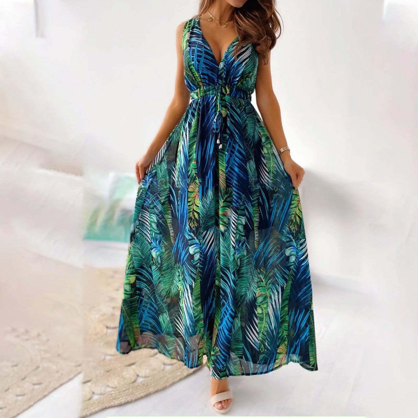Women’s Floral Maxi Dress – French Bohemian A-Line Summer Beach Dress