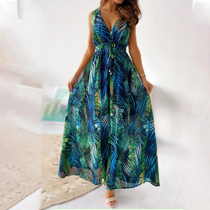 Women’s Floral Maxi Dress – French Bohemian A-Line Summer Beach Dress