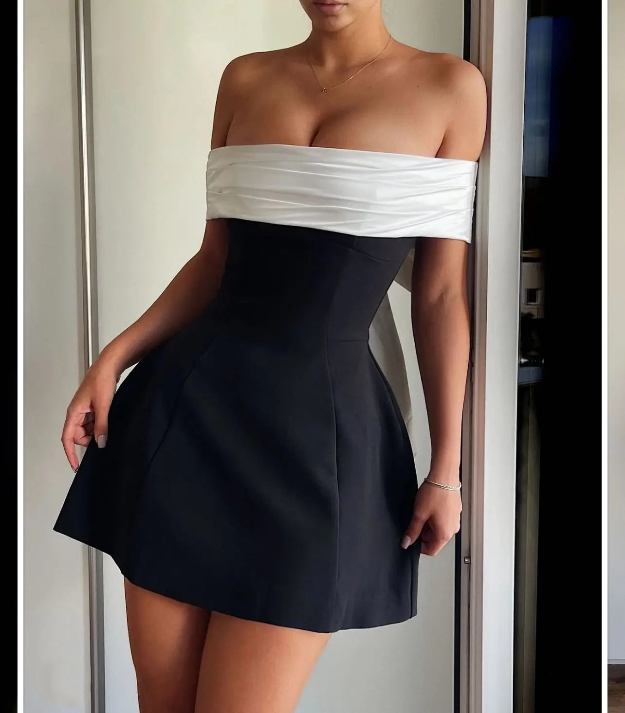 Women’s Strapless 3D Bow Evening Mini Dress – Sexy Backless Contrast Color Elegant Dress For Party