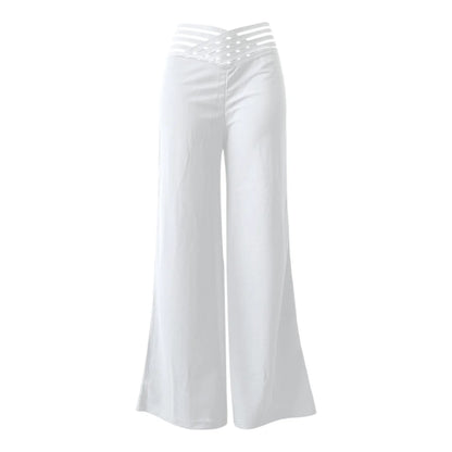 Women’s High Waist Hollow Out Pants Bottom – Retro Bootcut Y2K Trousers, Korean Style Casual Baggy Outfit for Spring & Summer
