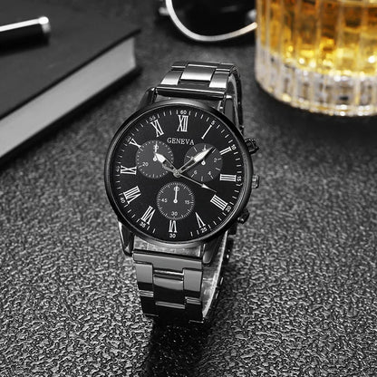 Men’s Casual Stainless Steel Watch – Round Dial Luxury Business Wristwatch
