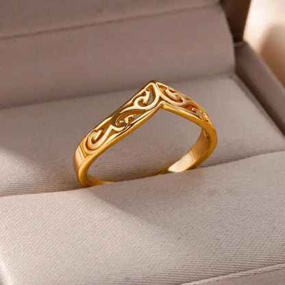 Women’s Stainless Steel Heart Ring – Gold Vintage Waterproof Jewelry Gift