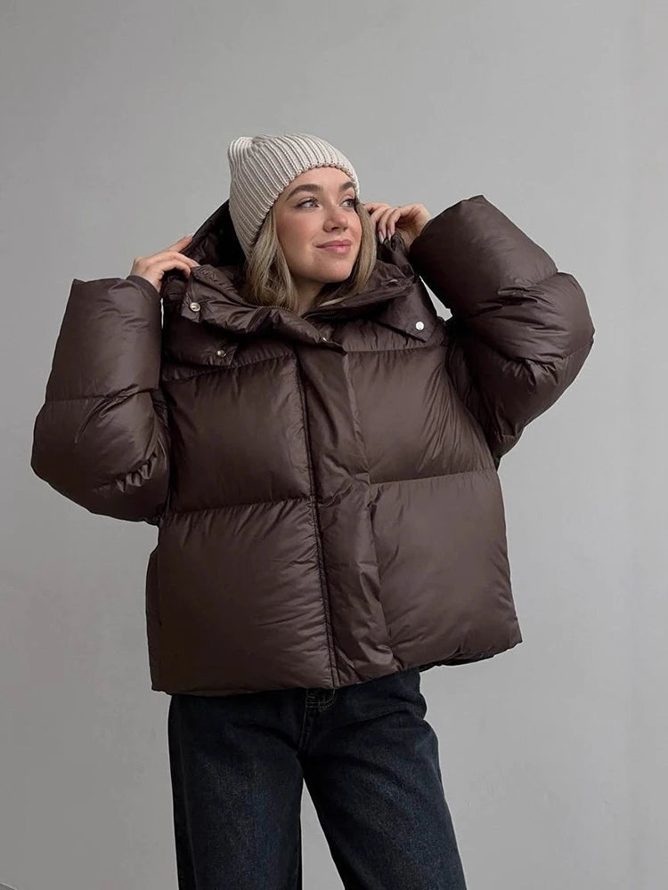 Women’s Puffer Jacket Outerwear – Short Thick Hooded Down Jacket