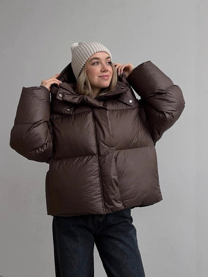 Women’s Puffer Jacket Outerwear – Short Thick Hooded Down Jacket
