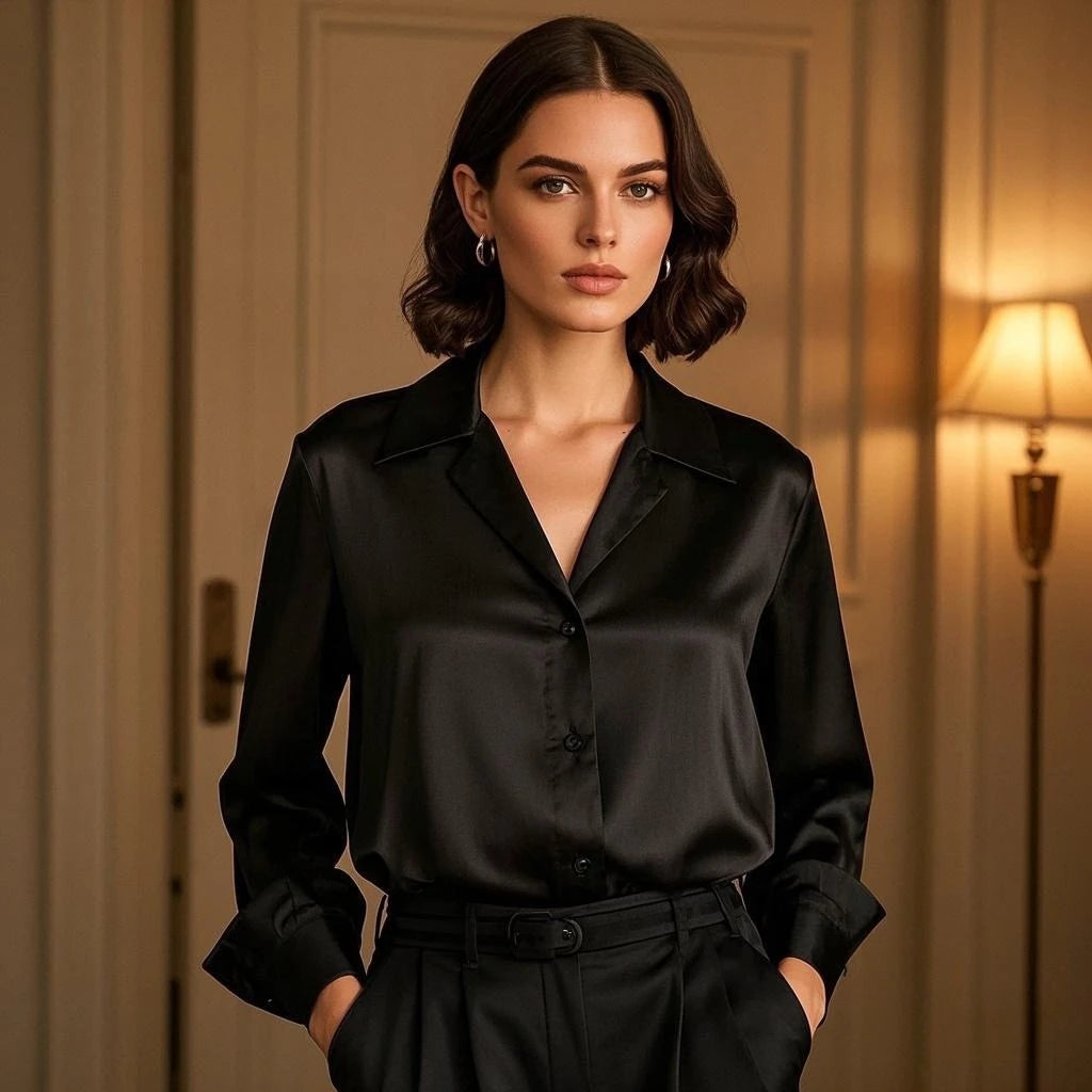 Women’s Korean Satin Office Top | Elegant Chic Lady Shirt | Summer Satin Shirt Trend