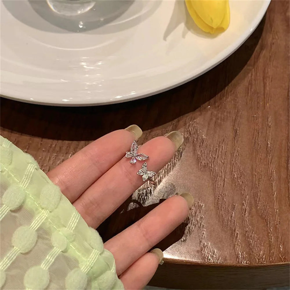 Women’s Adjustable Butterfly Ring – Silver Acrylic Crystal Zircon Kpop Jewelry