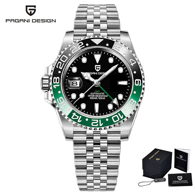 Men’s Luxury GMT Automatic Watch – Sapphire Mechanical 40MM Stainless Steel Waterproof Wristwatch