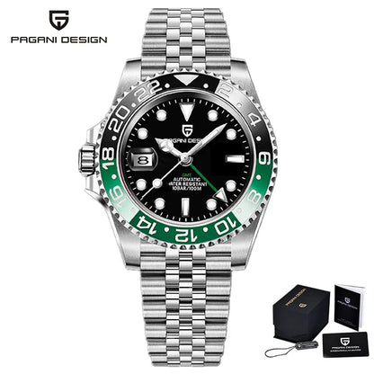 Men’s Luxury GMT Automatic Watch – Sapphire Mechanical 40MM Stainless Steel Waterproof Wristwatch