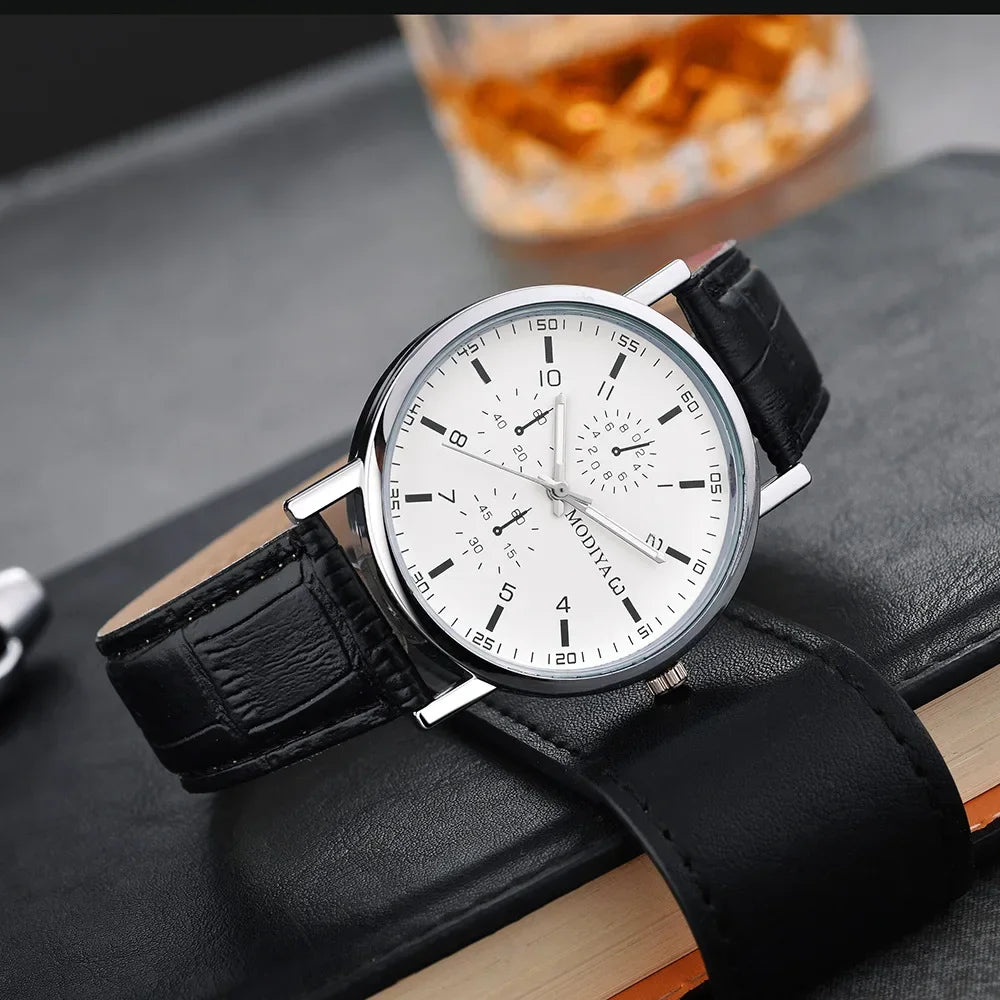 Men’s Luxury Leather Strap Watch – Business Analog Wristwatch, Casual Simple Style