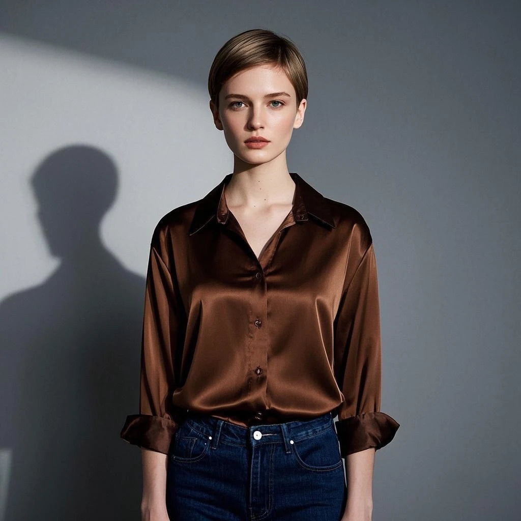 Women’s Korean Satin Office Top | Elegant Chic Lady Shirt | Summer Satin Shirt Trend