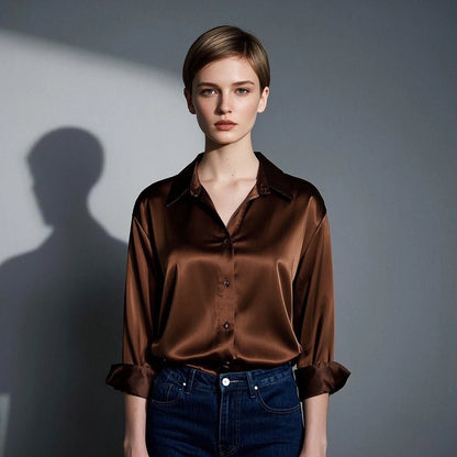 Women’s Korean Satin Office Top | Elegant Chic Lady Shirt | Summer Satin Shirt Trend