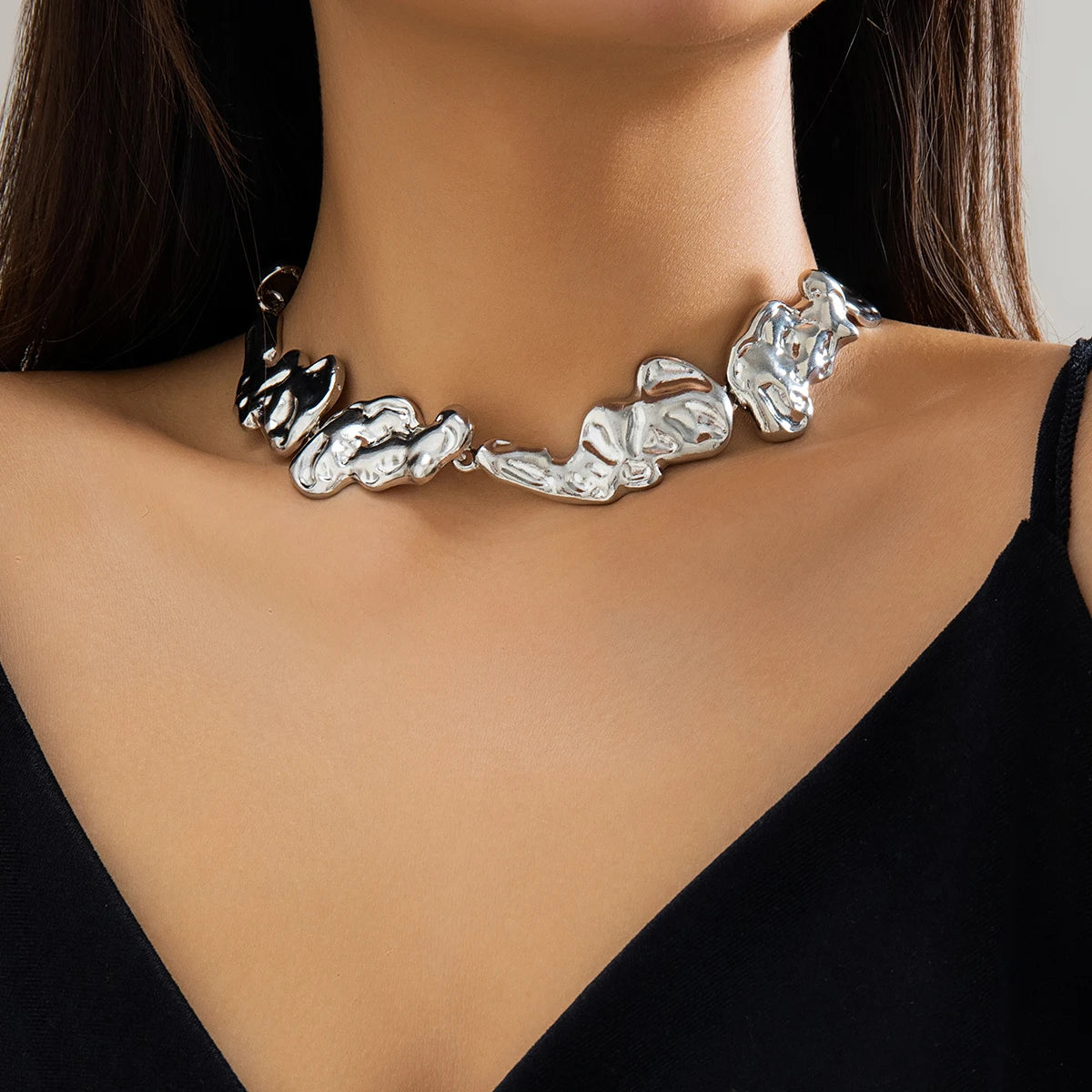 Women’s Jewelry Irregular Patchwork Choker Necklace | Vintage | Punk | Gold Tone