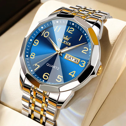 Men’s Fashion Watch – Waterproof Stainless Steel Wristwatch with Luminous Dial & Date