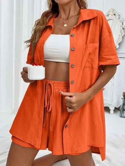 Women’s Long Sleeve Single-Breasted Broad-Leg Casual Set | Sexy Solid Summer 2-Piece Outfit