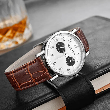 Men’s Luxury Leather Strap Watch – Business Analog Wristwatch, Casual Simple Style
