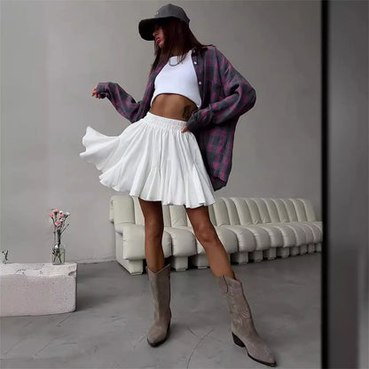 Women’s White Ruffle Mini Skirt Bottom – High Waist Korean Cute Vintage Tennis Tutu Skirt