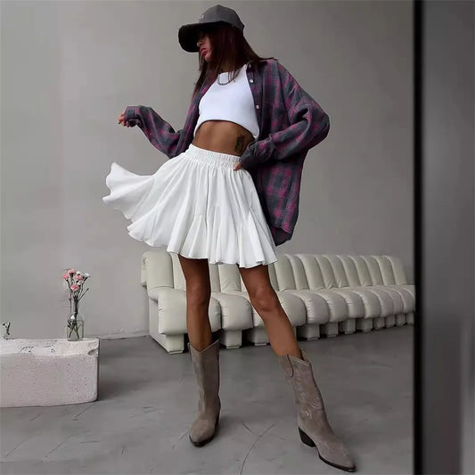 Women’s White Ruffle Mini Skirt Bottom – High Waist Korean Cute Vintage Tennis Tutu Skirt