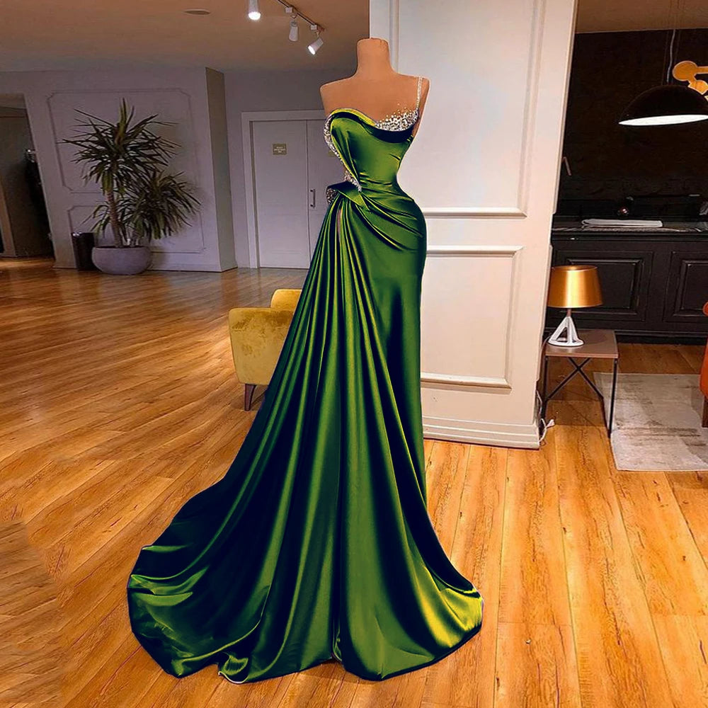 Women’s One Shoulder Lilac Evening Dress – Beaded Ruched Formal Gown with Sweep Train, Elegant Party & Pageant Maxi Dress
