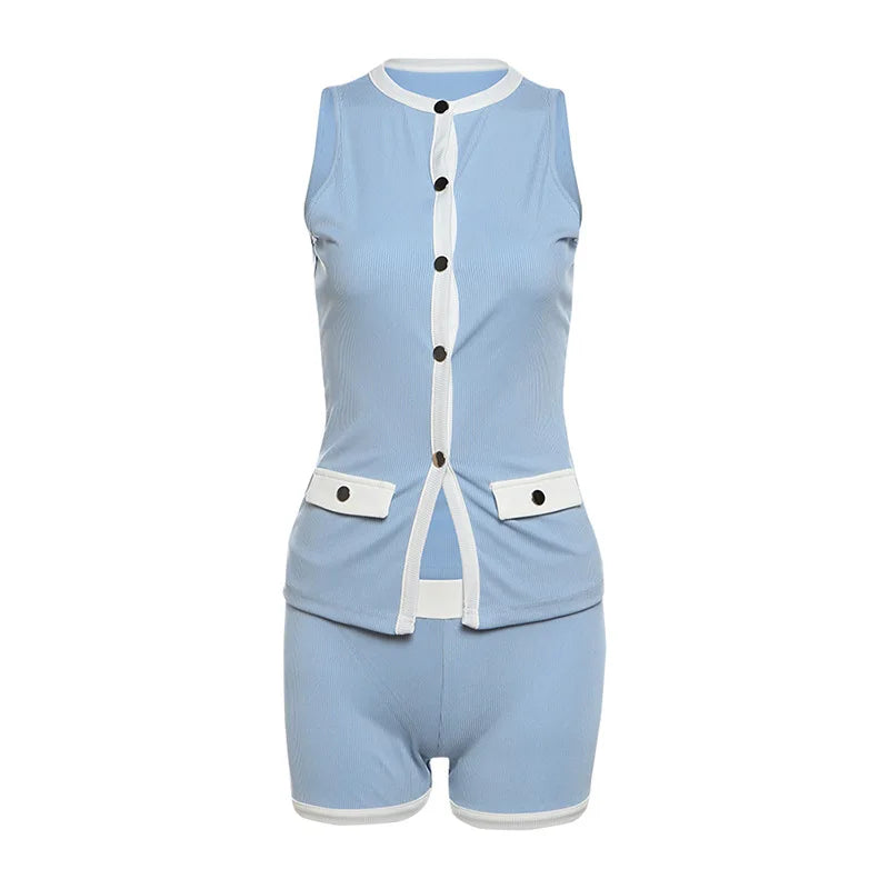 Women’s Ribbed Patchwork Two Piece Set | Sleeveless Casual Daily Outfit