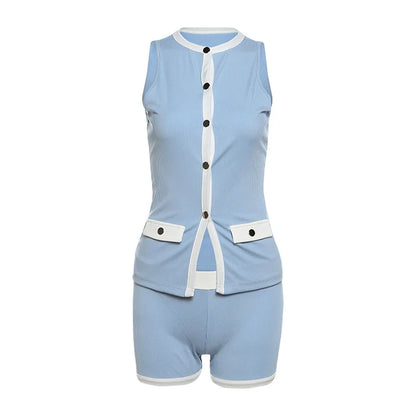 Women’s Ribbed Patchwork Two Piece Set | Sleeveless Casual Daily Outfit