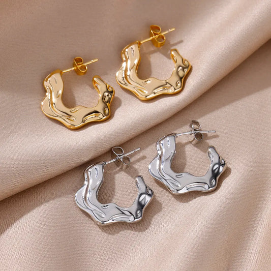 Women’s Jewelry Irregular C Shape Earrings | Geometric | Stainless Steel | Aesthetic