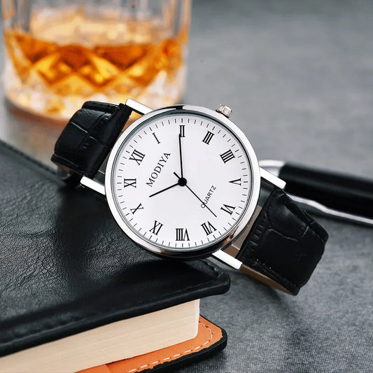 Men’s Luxury Leather Strap Watch – Business Analog Wristwatch, Casual Simple Style