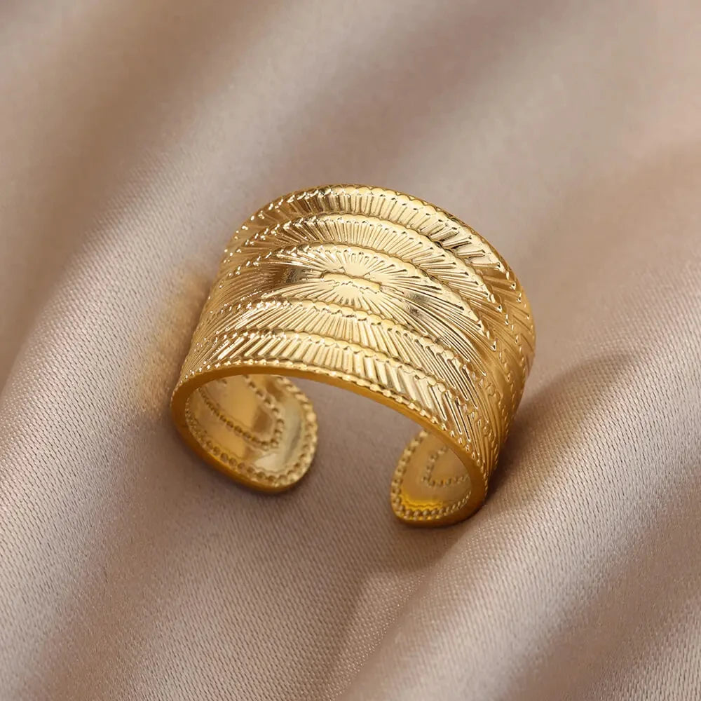 Women’s 316L Stainless Steel Geometric Open Ring – Gold Color Multilayer Vintage Waterproof Jewelry